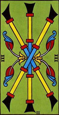 Read about Three of Clubs from the Marseilles Pattern Tarot Deck