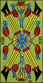 Four of Clubs from the Marseilles Pattern Tarot Deck