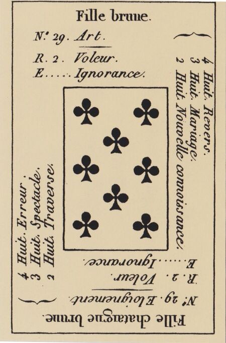 Eight of Clubs from the Petit Etteilla Cartomancy Deck