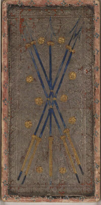 Five of Wands from the Visconti A Tarot Deck Fragment Deck