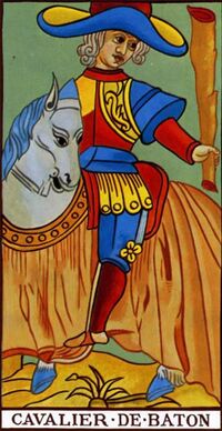 Read about Knight of Clubs from the Marseilles Pattern Tarot Deck