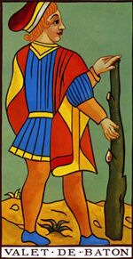 Page of Clubs from the Marseilles Pattern Tarot Deck
