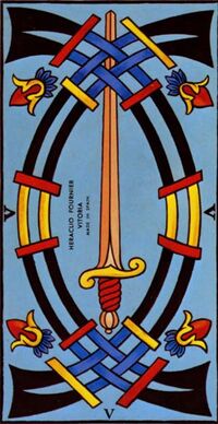 Read about Five of Swords from the Marseilles Pattern Tarot Deck