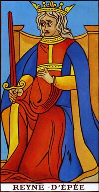 Read about Queen of Swords from the Marseilles Pattern Tarot Deck