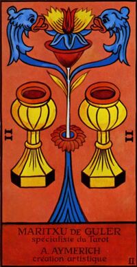 Read about Two of Cups from the Marseilles Pattern Tarot Deck