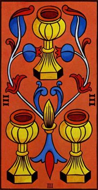 Read about Three of Cups from the Marseilles Pattern Tarot Deck