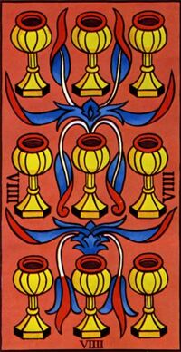 Nine of Cups from the Marseilles Pattern Tarot Deck