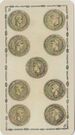 Nine of Coins from the Ancient Tarot of Lombardy Deck