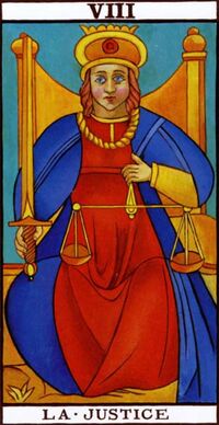Read about Justice from the Marseilles Pattern Tarot Deck