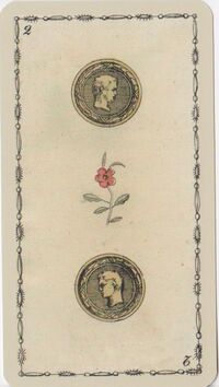 Read about Two of Coins from the Ancient Tarot of Lombardy Deck