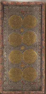 Eight of Coins from the Visconti A Tarot Deck Fragment Deck