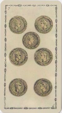 Read about Seven of Coins from the Ancient Tarot of Lombardy Deck
