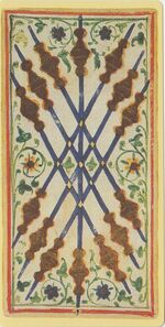 Seven of Wands from the Visconti B Tarot Deck Fragment Deck