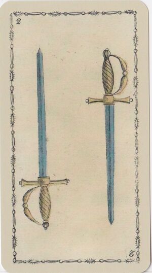 Two of Swords from the Ancient Tarot of Lombardy Deck