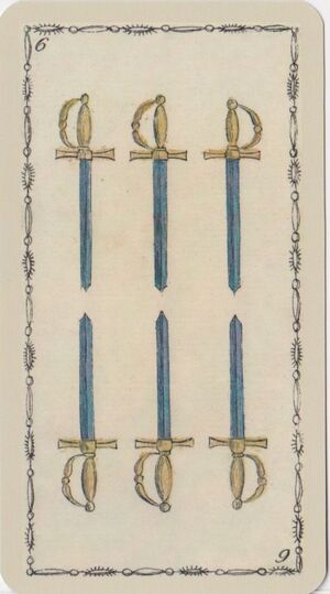 Six of Swords from the Ancient Tarot of Lombardy Deck