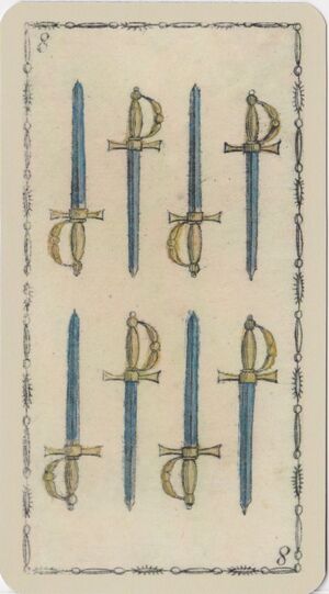 Eight of Swords from the Ancient Tarot of Lombardy Deck