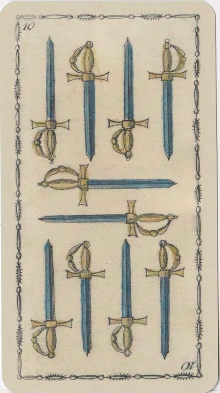 Ten of Swords from the Ancient Tarot of Lombardy Deck