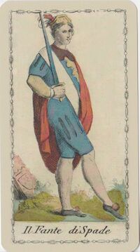 Read about Page of Swords from the Ancient Tarot of Lombardy Deck