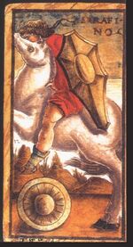 Knight of Coins from the Sola Busca Tarot Deck