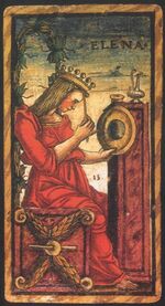 Queen of Coins from the Sola Busca Tarot Deck