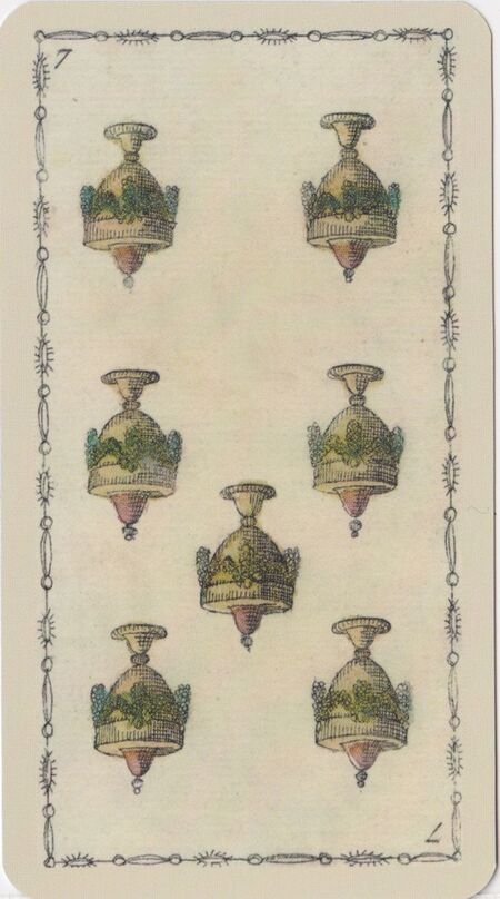 Seven of Cups from the Ancient Tarot of Lombardy Deck