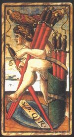 Seven of Swords from the Sola Busca Tarot Deck