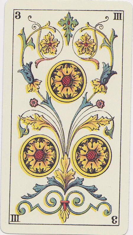 Three of Coins from the Tarot Genoves Tarot Deck