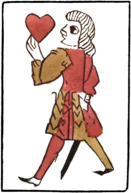 Ober of Hearts from the Early German Stenciled Playing Card Deck Fragment Deck