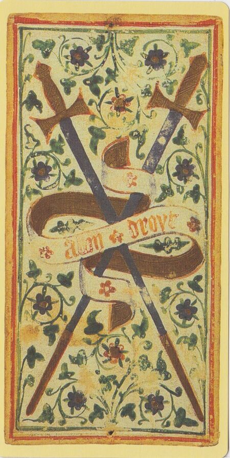 Two of Swords from the Visconti B Tarot Deck Fragment Deck