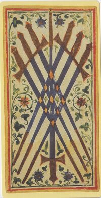 Seven of Swords from the Visconti B Tarot Deck Fragment Deck