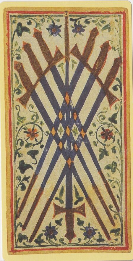 Seven of Swords from the Visconti B Tarot Deck Fragment Deck