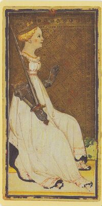 Queen of Swords from the Visconti B Tarot Deck Fragment Deck