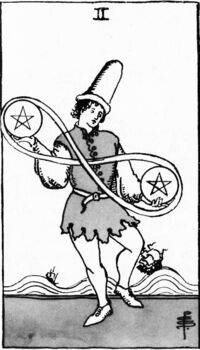 Read about Two of Pentacles from the Waite Smith Tarot Deck