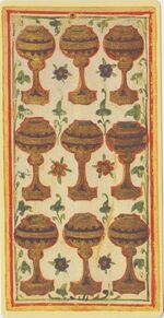 Nine of Cups from the Visconti B Tarot Deck Fragment Deck