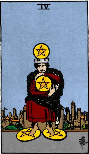 Four of Pentacles from the Vivid Waite Smith Tarot Deck
