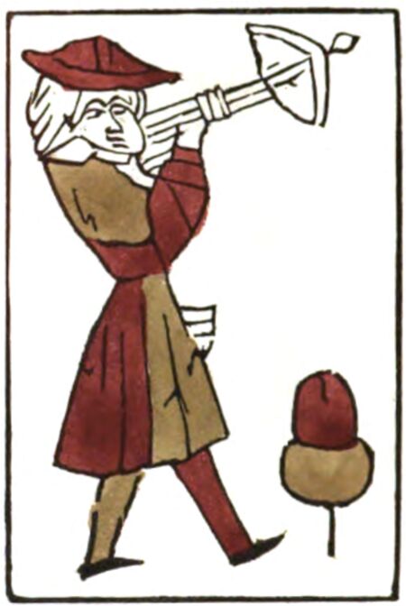 Unter of Acorns from the Early German Stenciled Playing Card Deck Fragment Deck