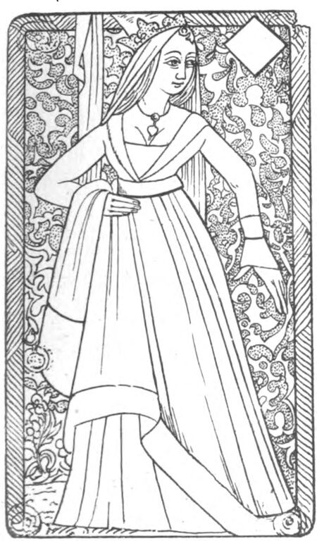 Queen of Diamonds from the Early French Tarot Deck Fragment Deck