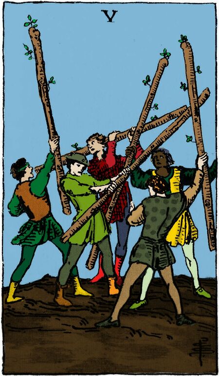 Five of Wands from the Vivid Waite Smith Deck