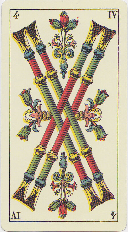Four of Clubs from the Tarot Genoves Deck