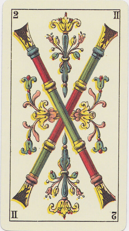 Two of Clubs from the Tarot Genoves Deck