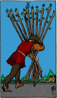 Ten of Wands from the Vivid Waite Smith Deck