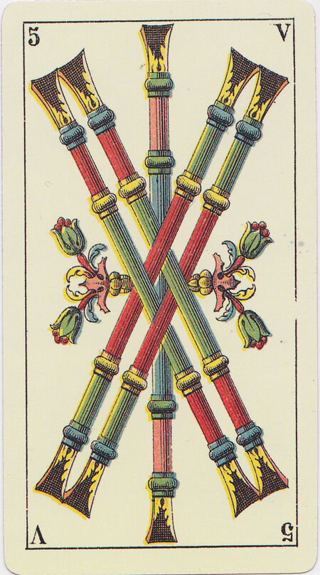 Five of Clubs from the Tarot Genoves Deck