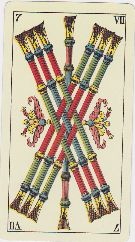 Seven of Clubs from the Tarot Genoves Deck