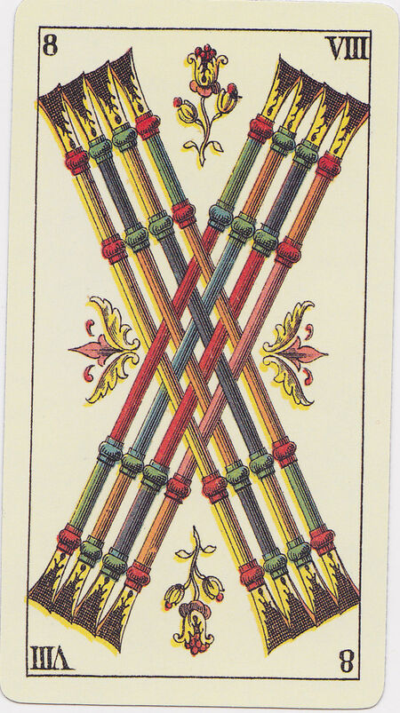 Eight of Clubs from the Tarot Genoves Deck