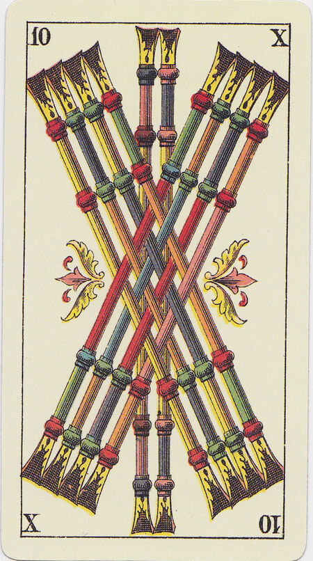 Ten of Clubs from the Tarot Genoves Deck