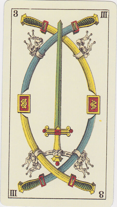 Three of Swords from the Tarot Genoves Tarot Deck
