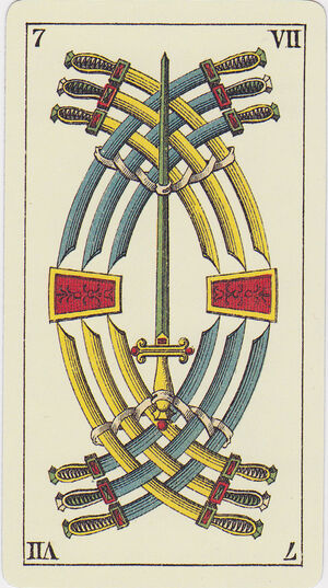 Seven of Swords from the Tarot Genoves Deck
