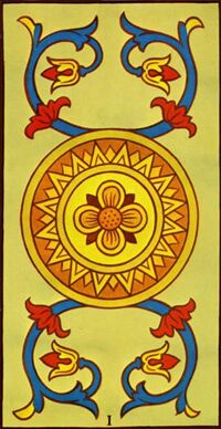 Ace of Coins from the Marseilles Pattern Tarot Deck