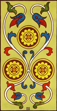 Read about Three of Coins from the Marseilles Pattern Tarot Deck